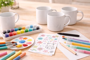 Tassen zum bemalen als Set mit verschiedenen Farben